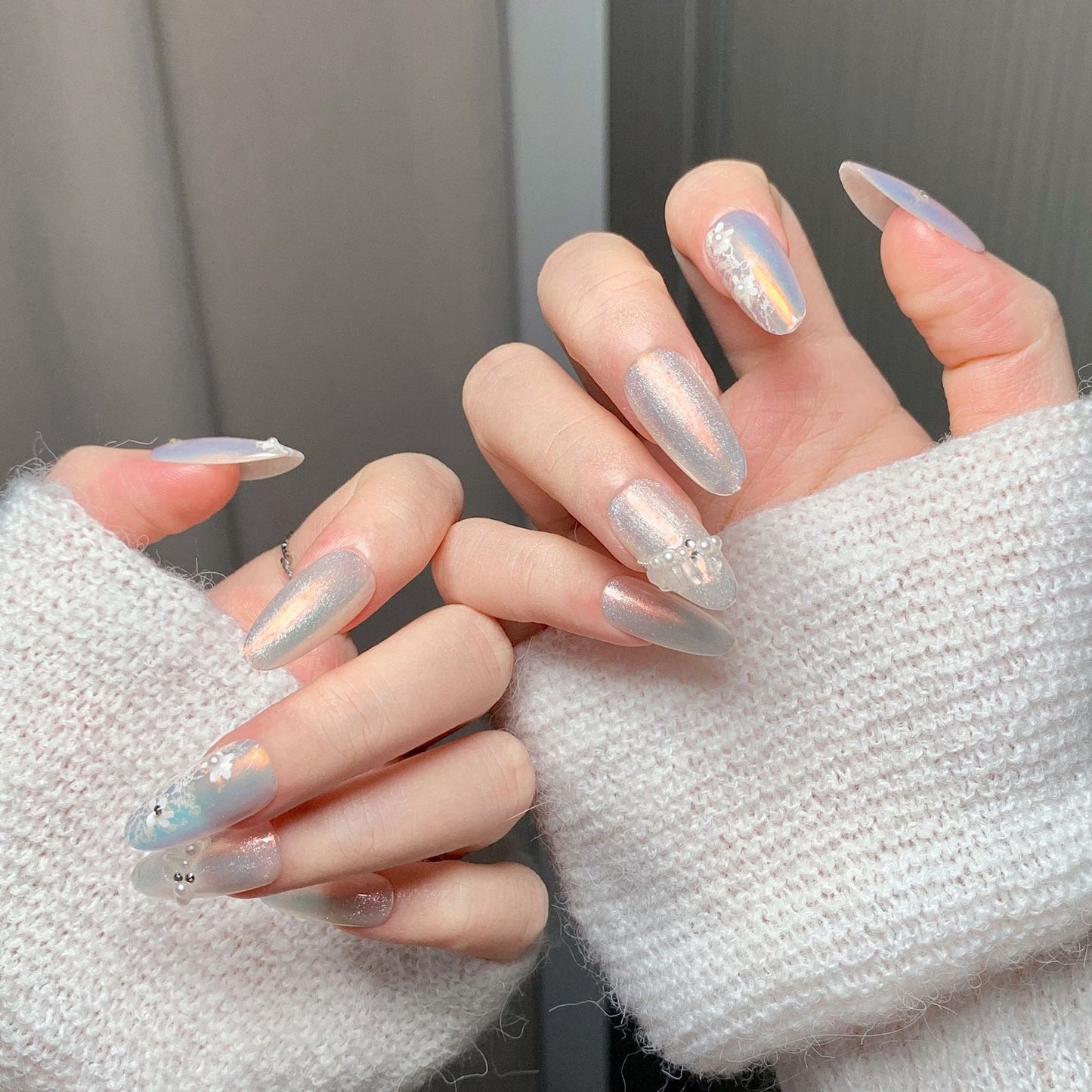 Clean Girl Iridescent Glazed Press-On Nails: The Ethereal Floral Set