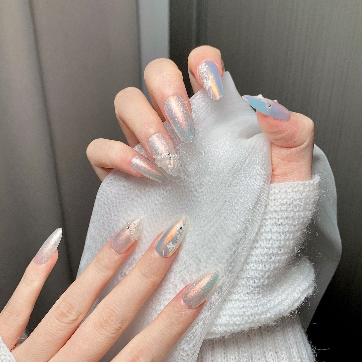 Clean Girl Iridescent Glazed Press-On Nails: The Ethereal Floral Set