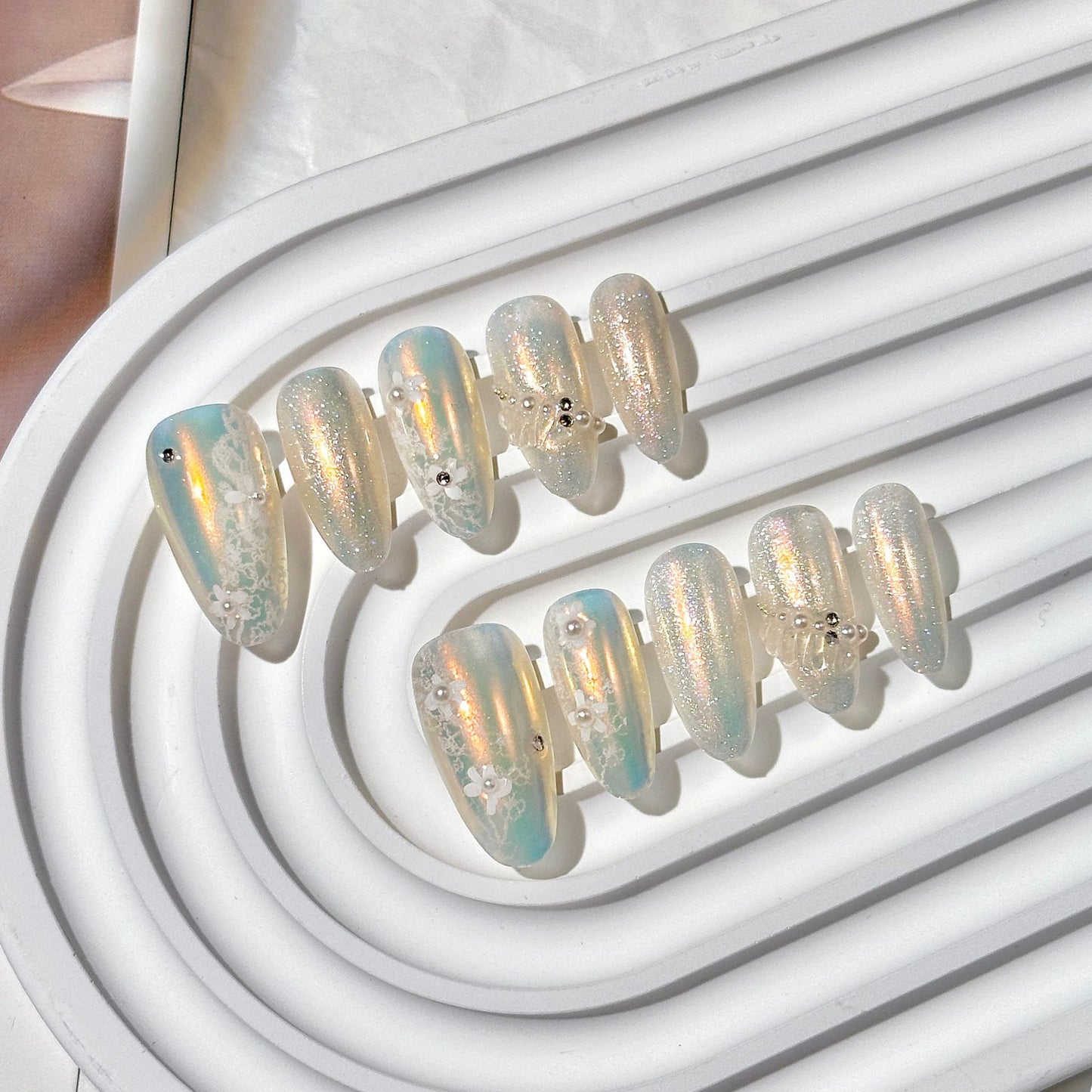 Clean Girl Iridescent Glazed Press-On Nails: The Ethereal Floral Set