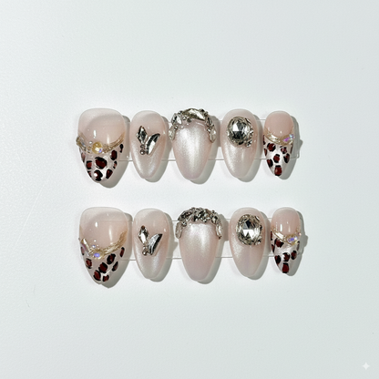 Clean Girl Glam Leopard Glazed Press-On Nails: The Jewel-Studded Set