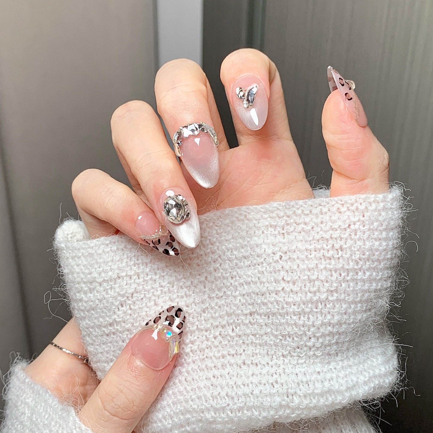 Clean Girl Glam Leopard Glazed Press-On Nails: The Jewel-Studded Set