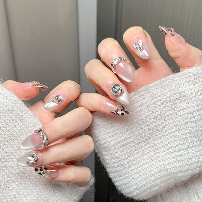 Clean Girl Glam Leopard Glazed Press-On Nails: The Jewel-Studded Set