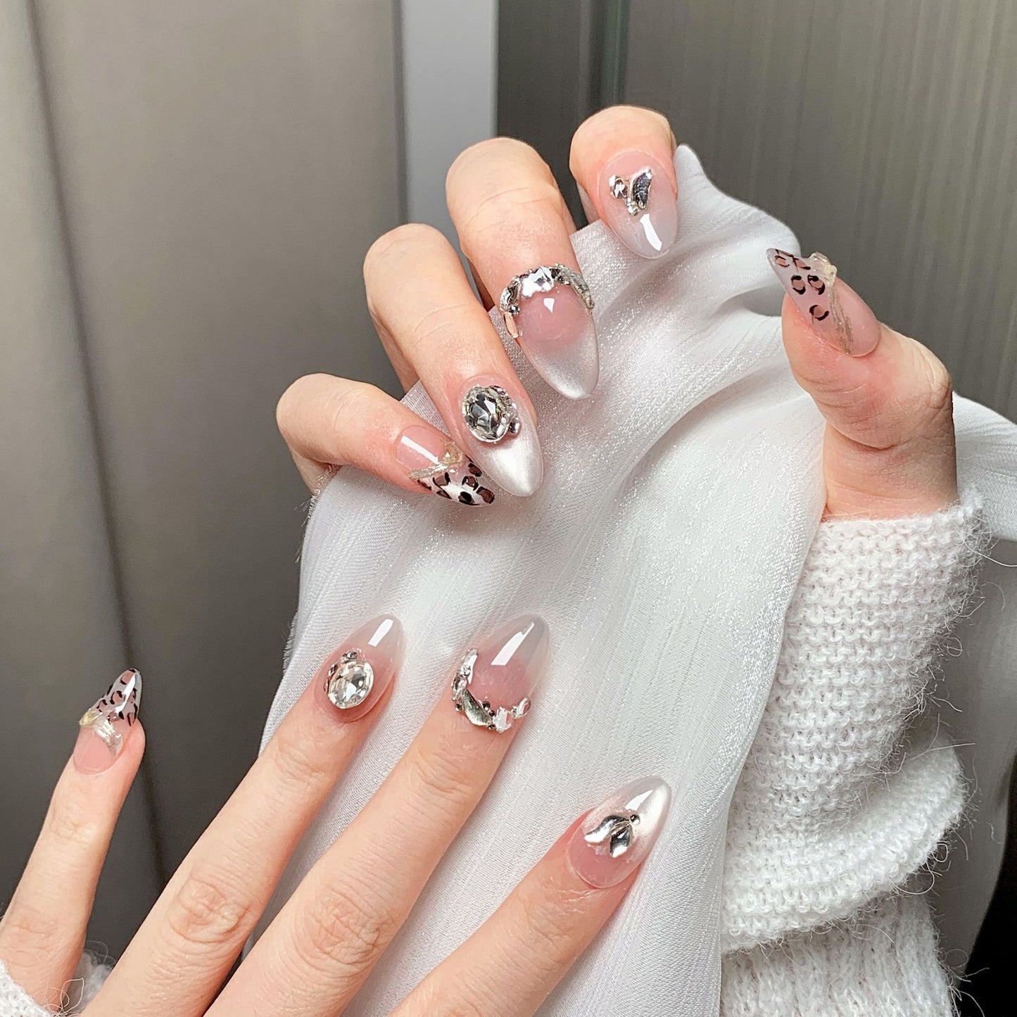 Clean Girl Glam Leopard Glazed Press-On Nails: The Jewel-Studded Set
