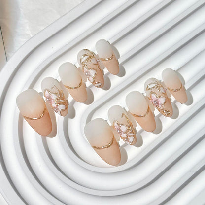 Clean Girl Matte Ombre Press-On Nails: The Luxe Floral & Gold Set