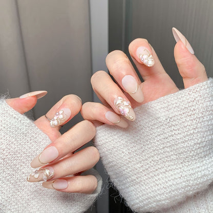 Clean Girl Matte Ombre Press-On Nails: The Luxe Floral & Gold Set