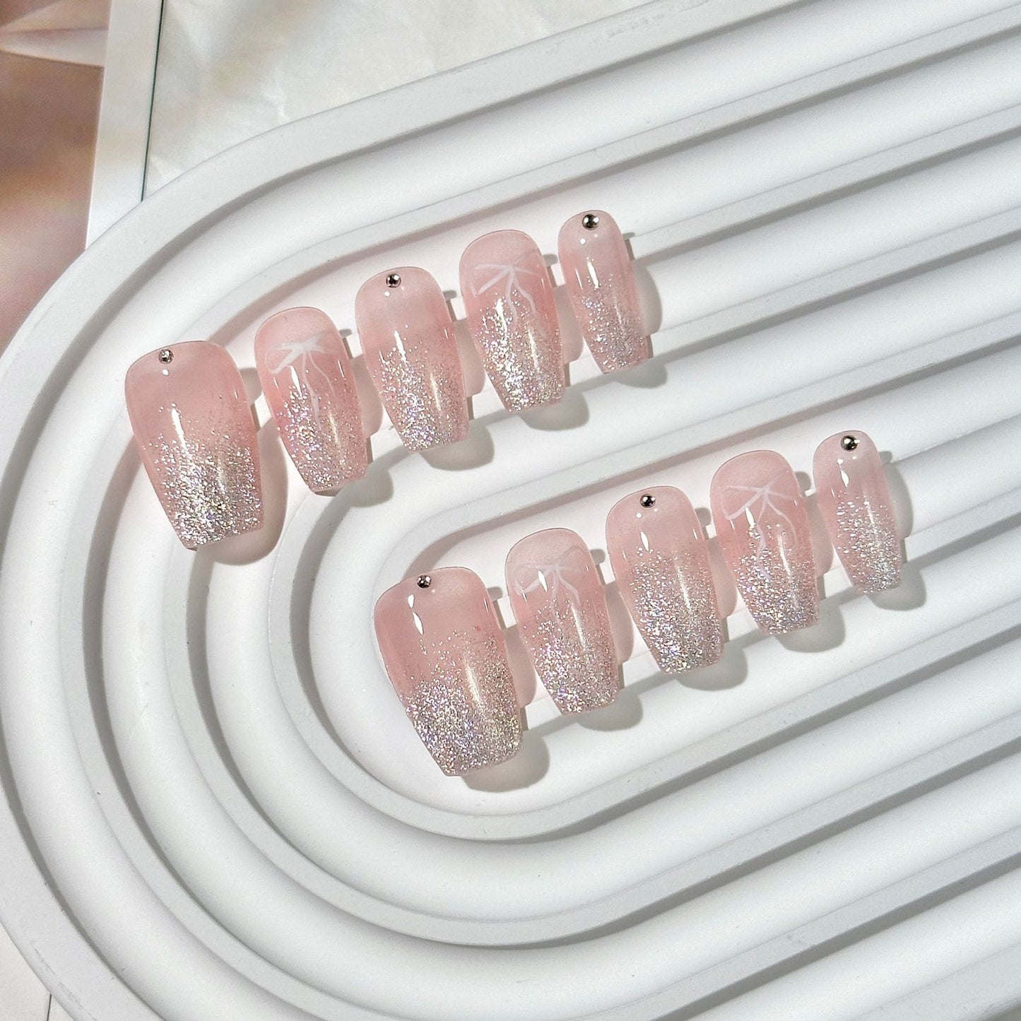 Clean Girl French Press-On Nails: The Coquette Bow Set