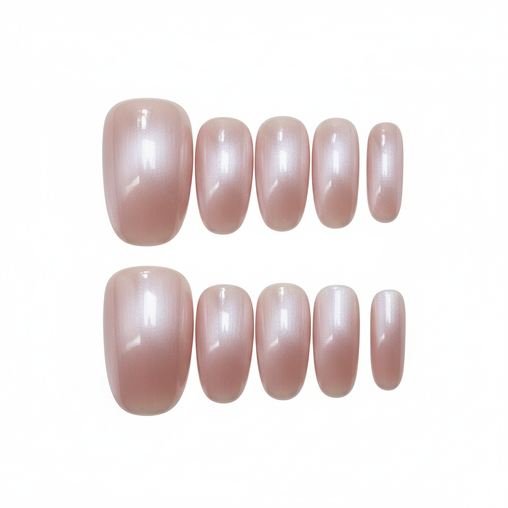 Luxury Press-On Nails | Pink Cat Eye Magnetic Polish | Reusable, Short Oval/Round Shape