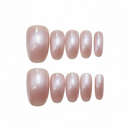 Luxury Press-On Nails | Pink Cat Eye Magnetic Polish | Reusable, Short Oval/Round Shape