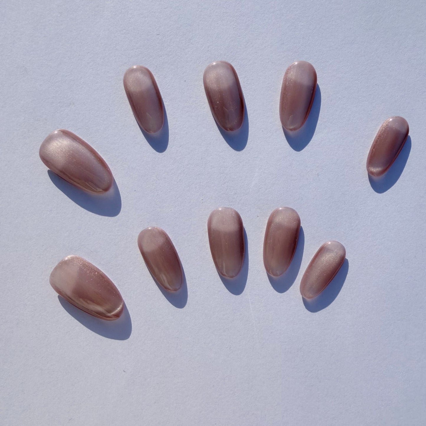 Luxury Press-On Nails | Pink Cat Eye Magnetic Polish | Reusable, Short Oval/Round Shape