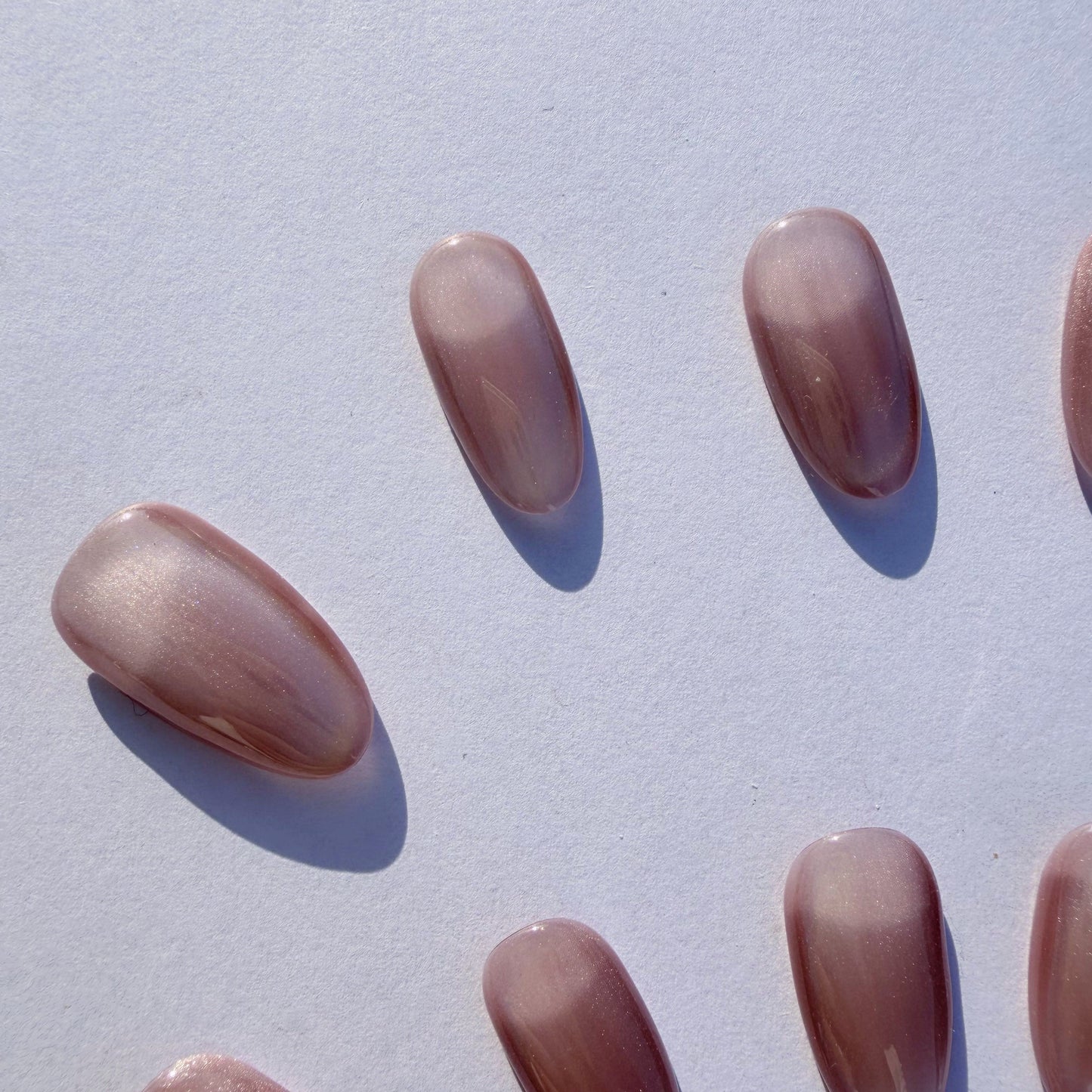 Luxury Press-On Nails | Pink Cat Eye Magnetic Polish | Reusable, Short Oval/Round Shape