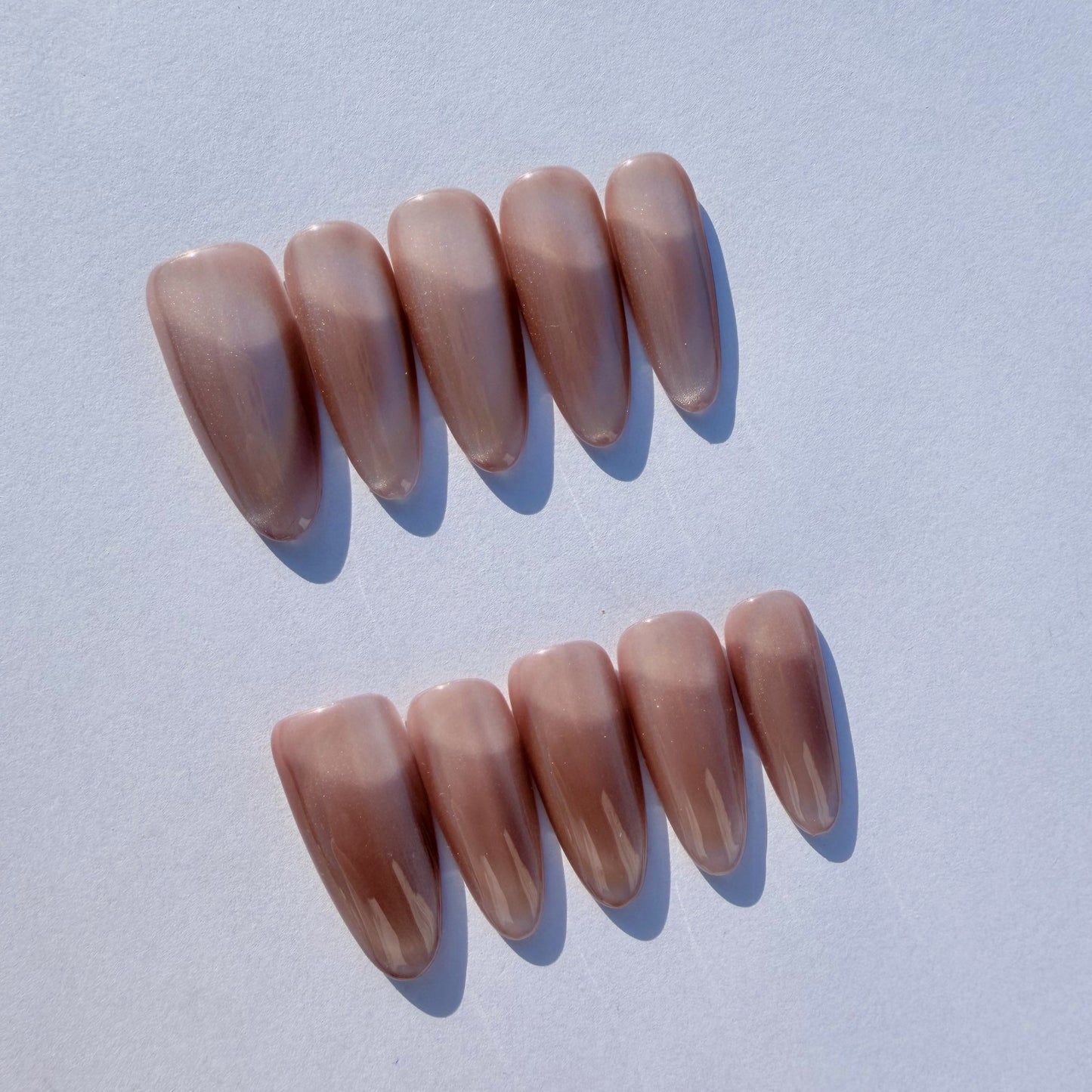 Luxury Press-On Nails | Pink Cat Eye Magnetic Polish | Reusable, Short Oval/Round Shape