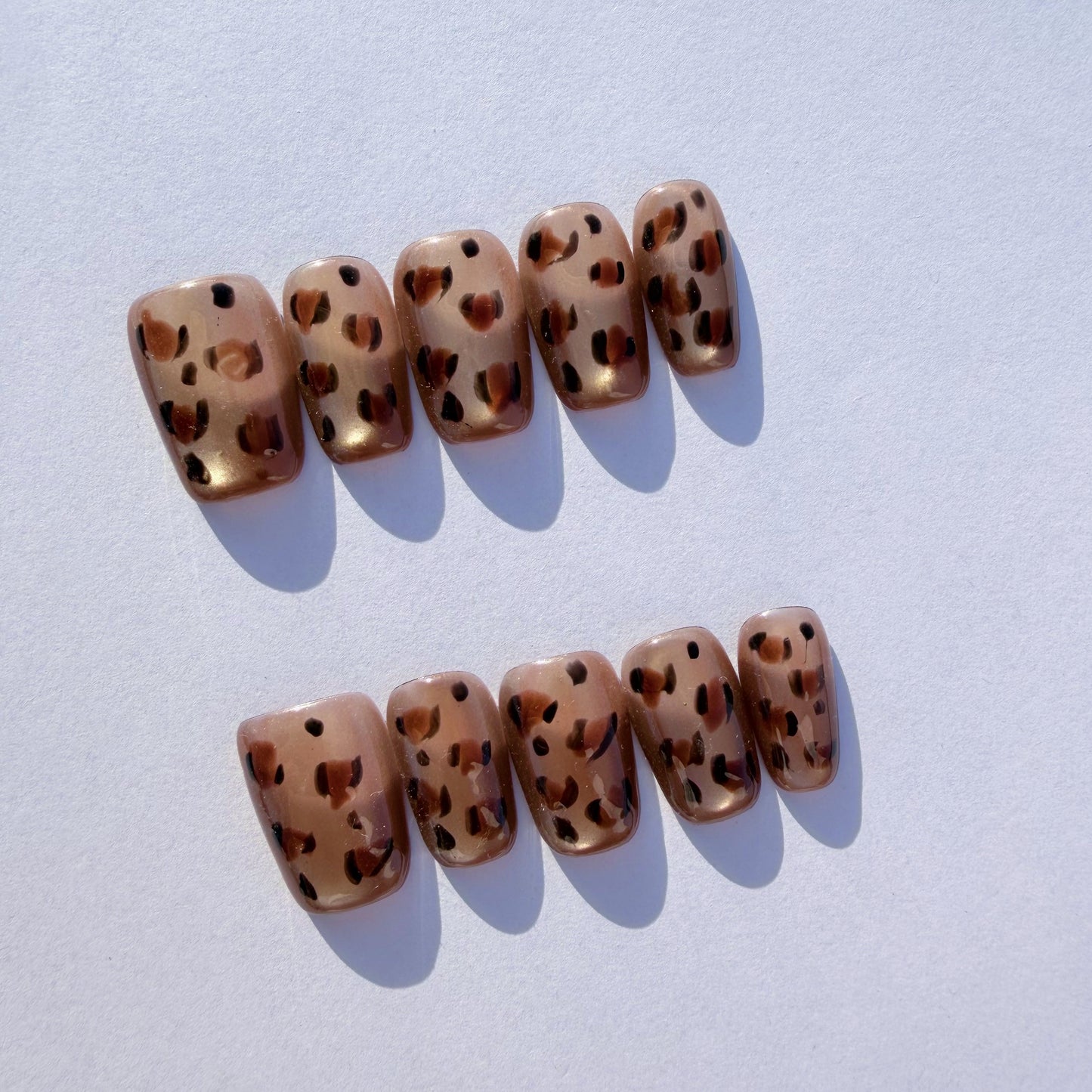 Luxury Press-On Nails | Golden Glitter Leopard Print | Reusable, Short Square Shape