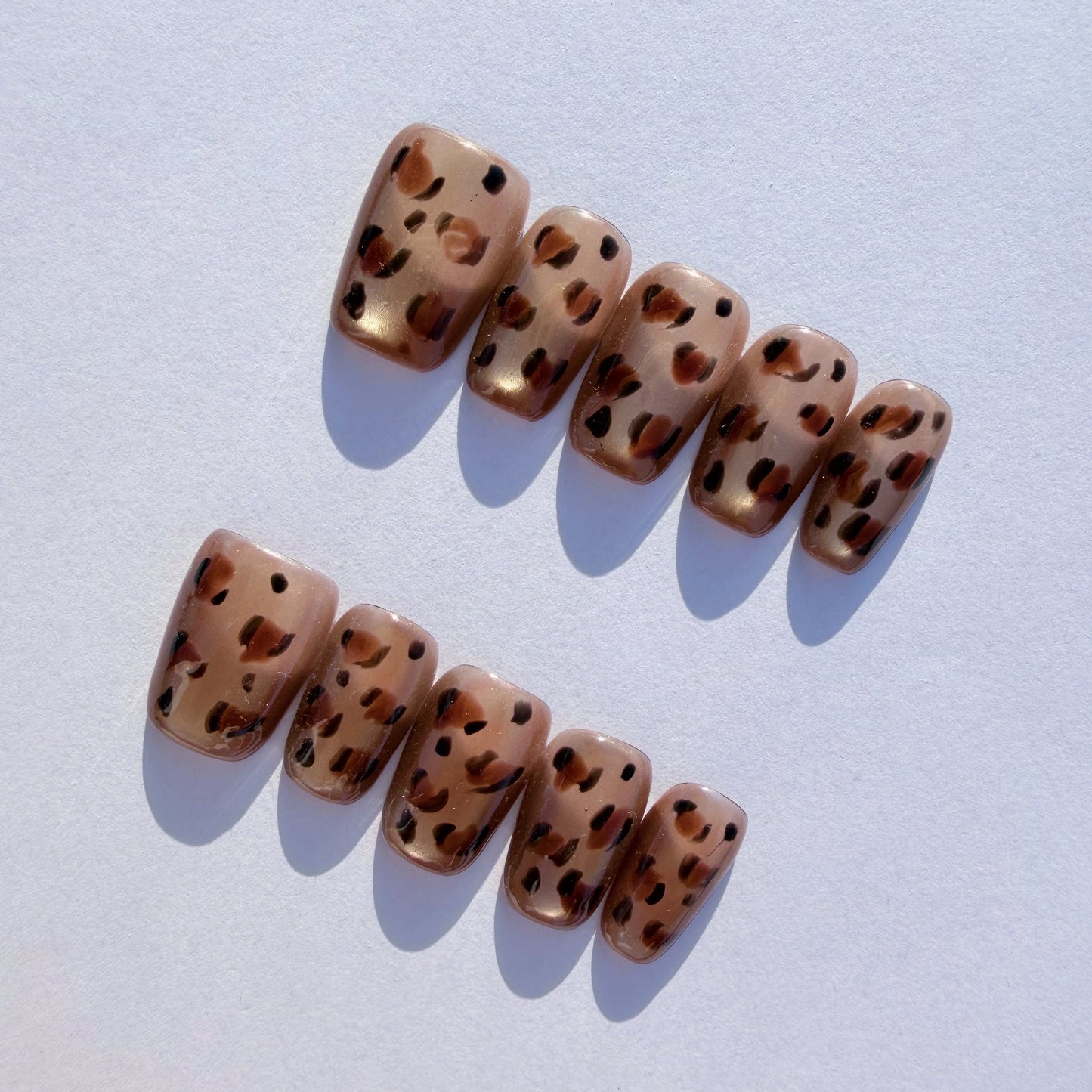 Luxury Press-On Nails | Golden Glitter Leopard Print | Reusable, Short Square Shape