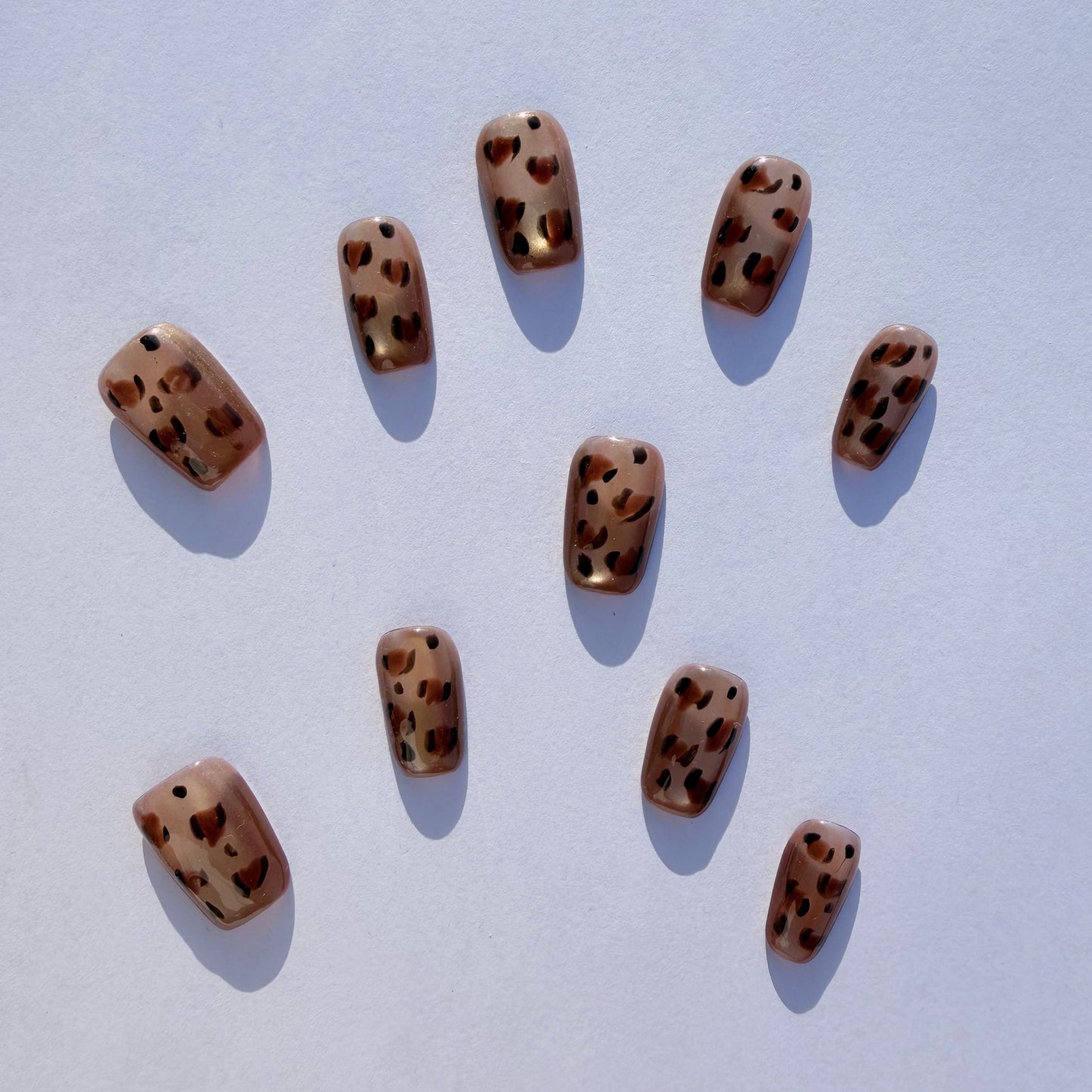Luxury Press-On Nails | Golden Glitter Leopard Print | Reusable, Short Square Shape