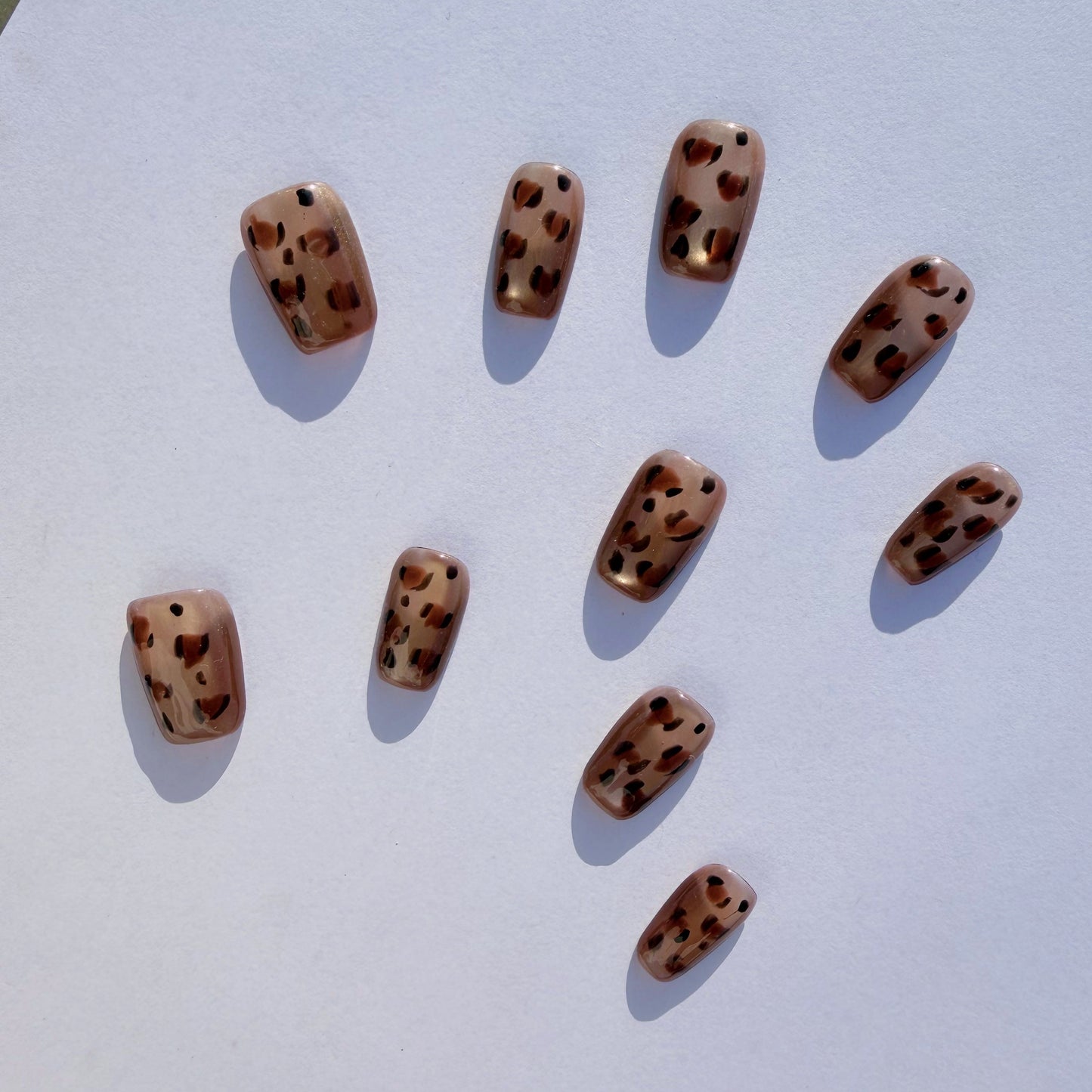 Luxury Press-On Nails | Golden Glitter Leopard Print | Reusable, Short Square Shape
