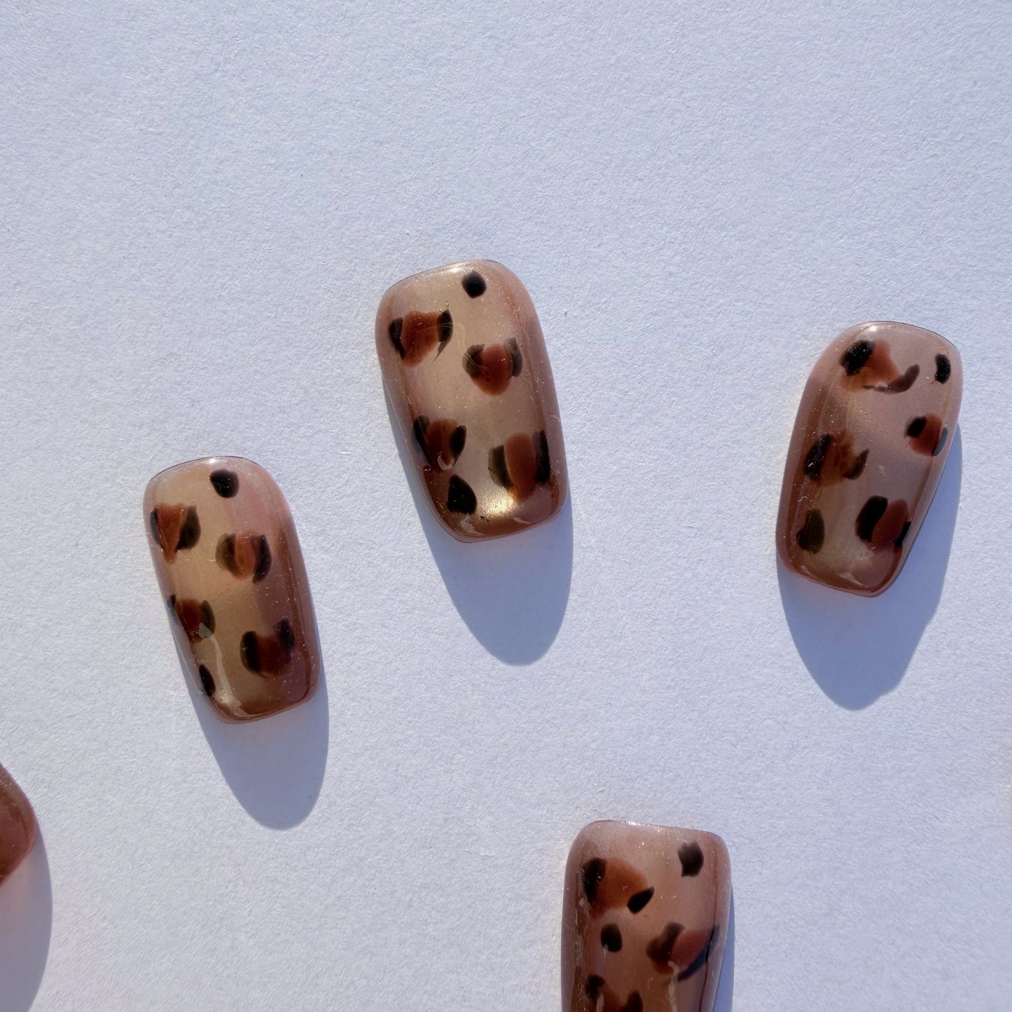 Luxury Press-On Nails | Golden Glitter Leopard Print | Reusable, Short Square Shape