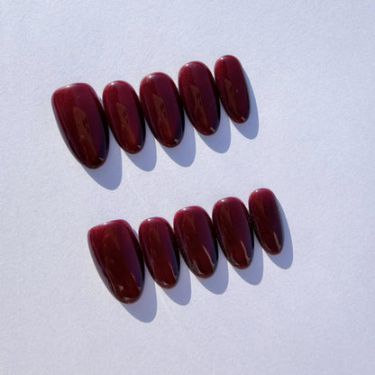 Luxury Press-On Nails | Deep Ruby Red Cat Eye Magnetic Polish | Reusable, Medium Almond/Oval Shape