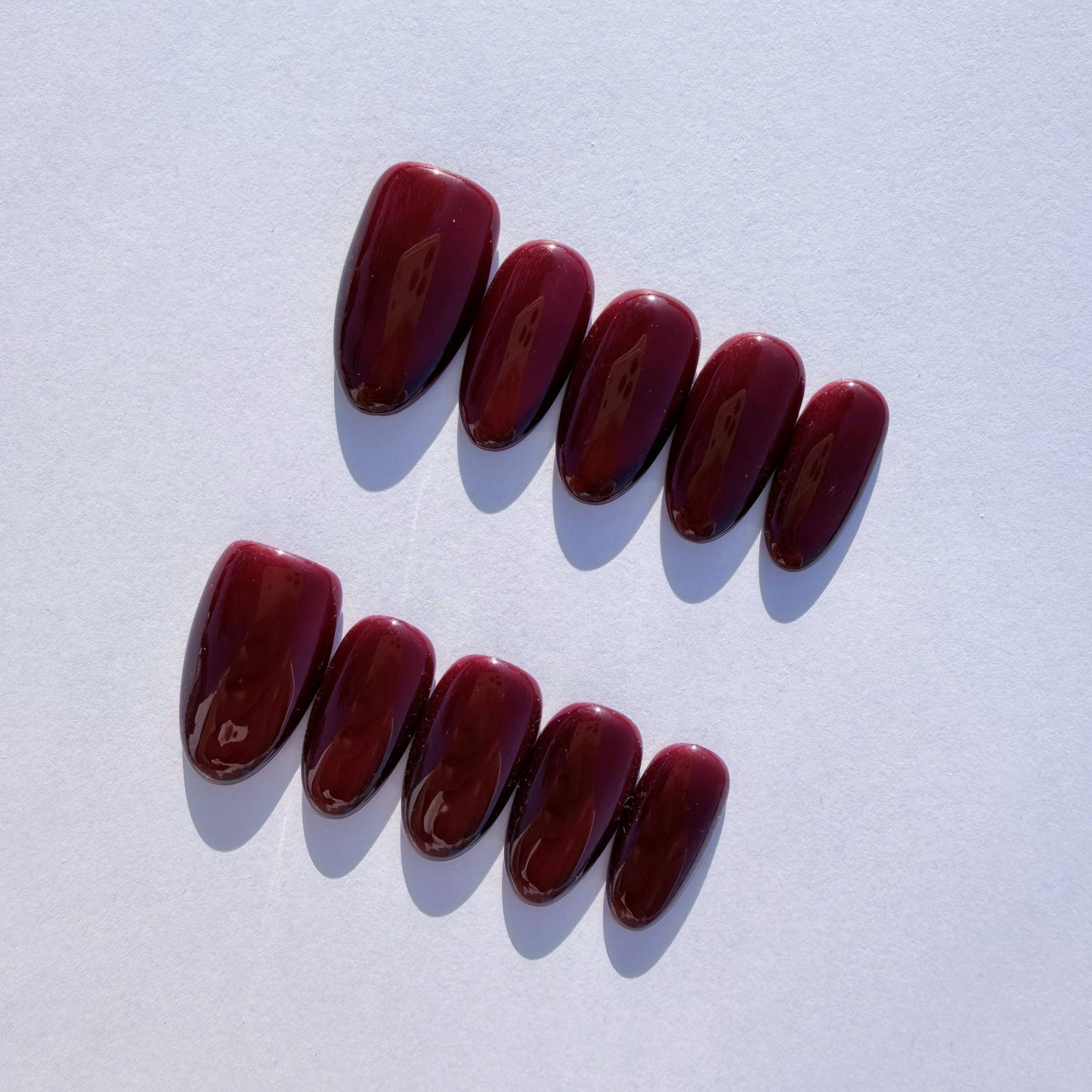 Luxury Press-On Nails | Deep Ruby Red Cat Eye Magnetic Polish | Reusable, Medium Almond/Oval Shape