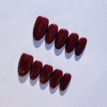 Luxury Press-On Nails | Deep Ruby Red Cat Eye Magnetic Polish | Reusable, Medium Almond/Oval Shape