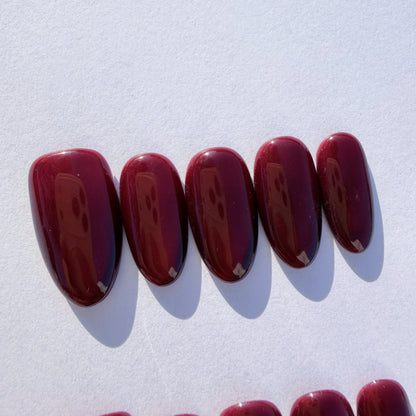 Luxury Press-On Nails | Deep Ruby Red Cat Eye Magnetic Polish | Reusable, Medium Almond/Oval Shape