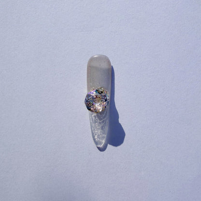 Luxury Cat-Eye Almond Press-On Nails with Dazzling Crystal & Gemstone Embellishments - Pearlescent White Set