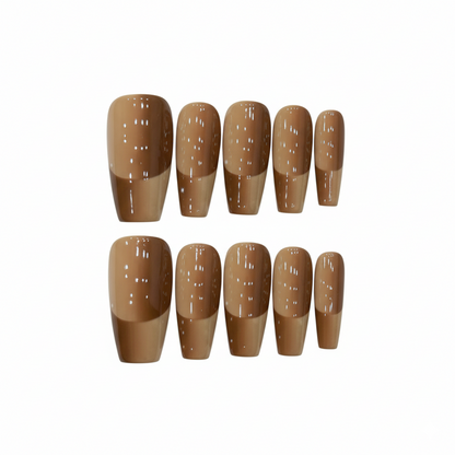Chic Two-Tone Brown Press-On Nails – Glossy Neutral Short Square | Modern Manicure Set