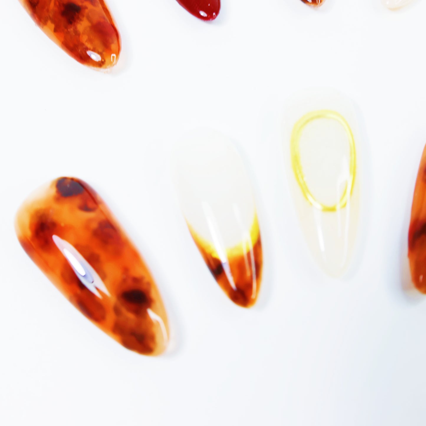 Amber Marble & Wine Red French Press-On Nails – Elegant Gold Outline Nail Set for Women