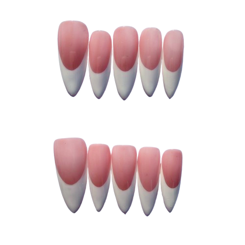 Soft Pink French Tip Press-On Nails – Classic Nude White Almond Nail Set for Everyday Chic