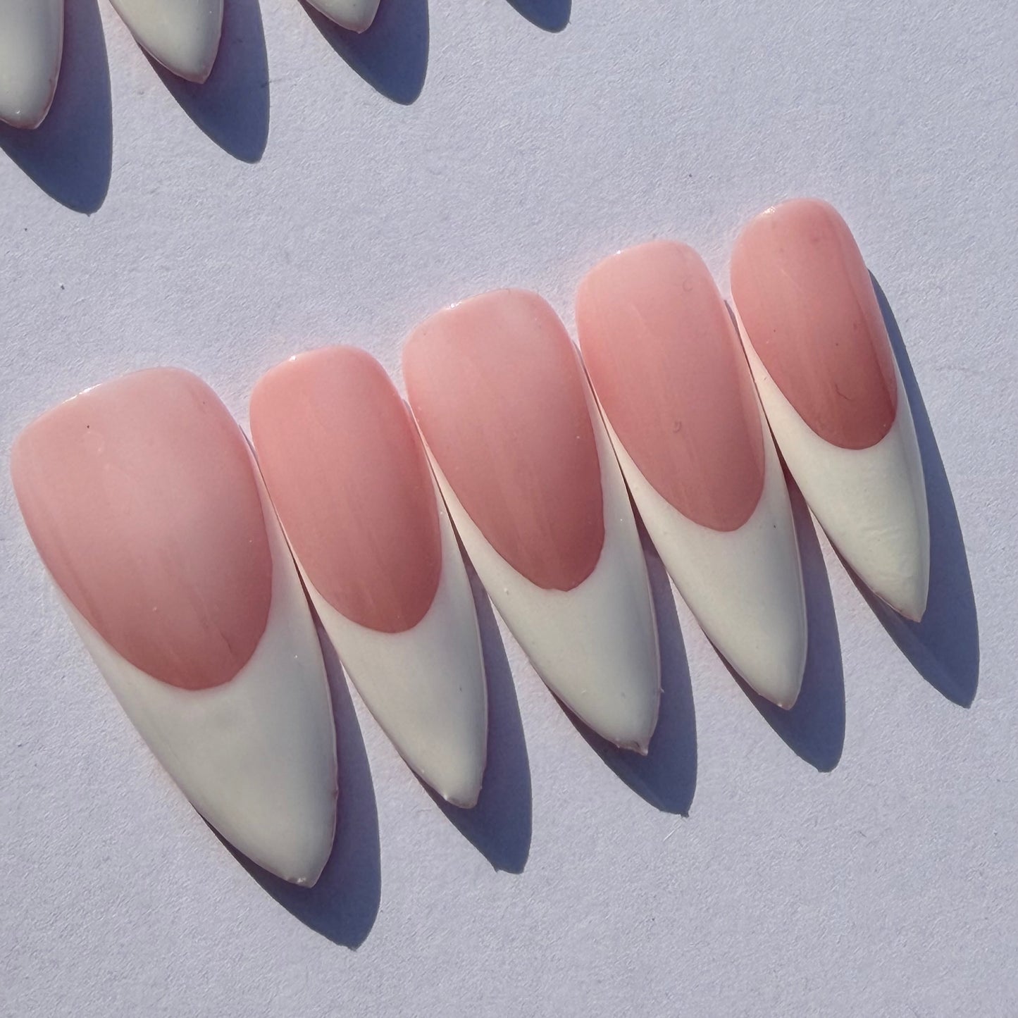 Soft Pink French Tip Press-On Nails – Classic Nude White Almond Nail Set for Everyday Chic