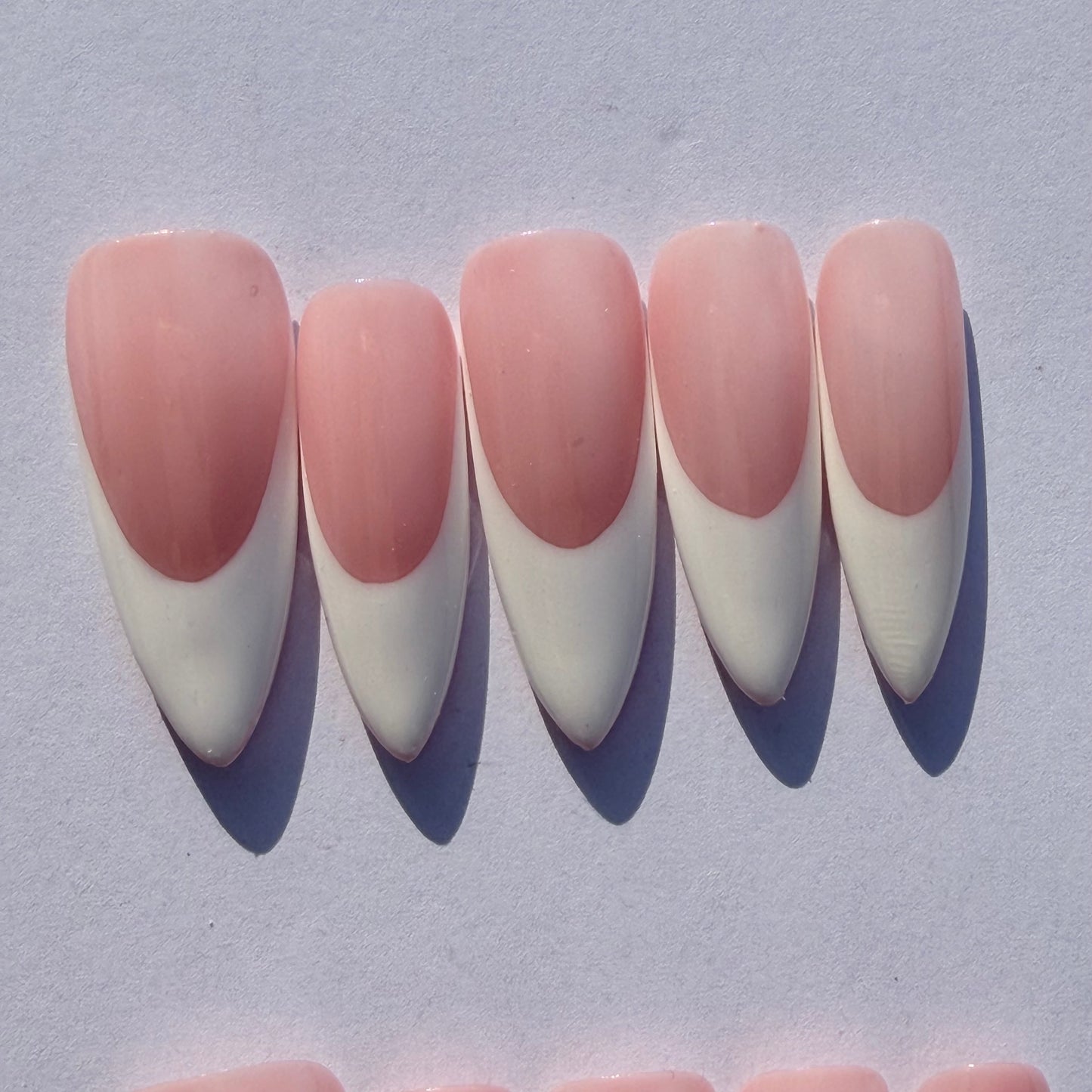 Soft Pink French Tip Press-On Nails – Classic Nude White Almond Nail Set for Everyday Chic