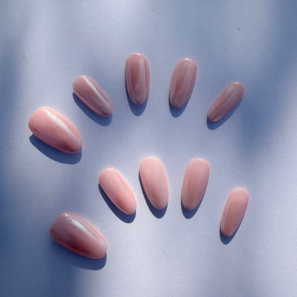 Soft Nude Pink Press-On Nails – Classic Natural Gloss Nail Set for Clean Everyday Elegance