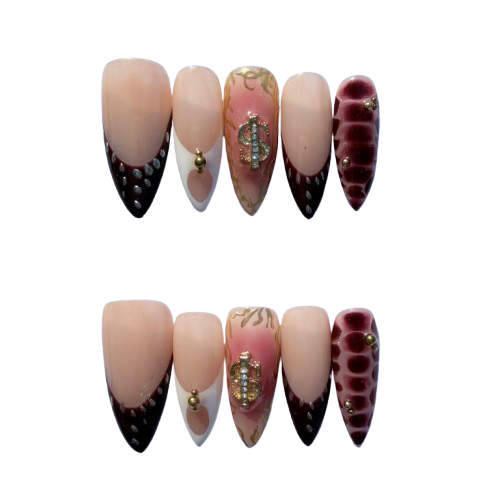 Luxury Leopard & Gold French Press-On Nails | Money Charm Art Design