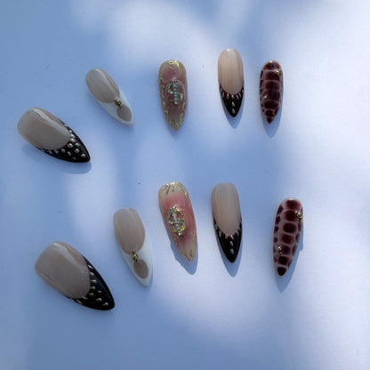 Luxury Leopard & Gold French Press-On Nails | Money Charm Art Design