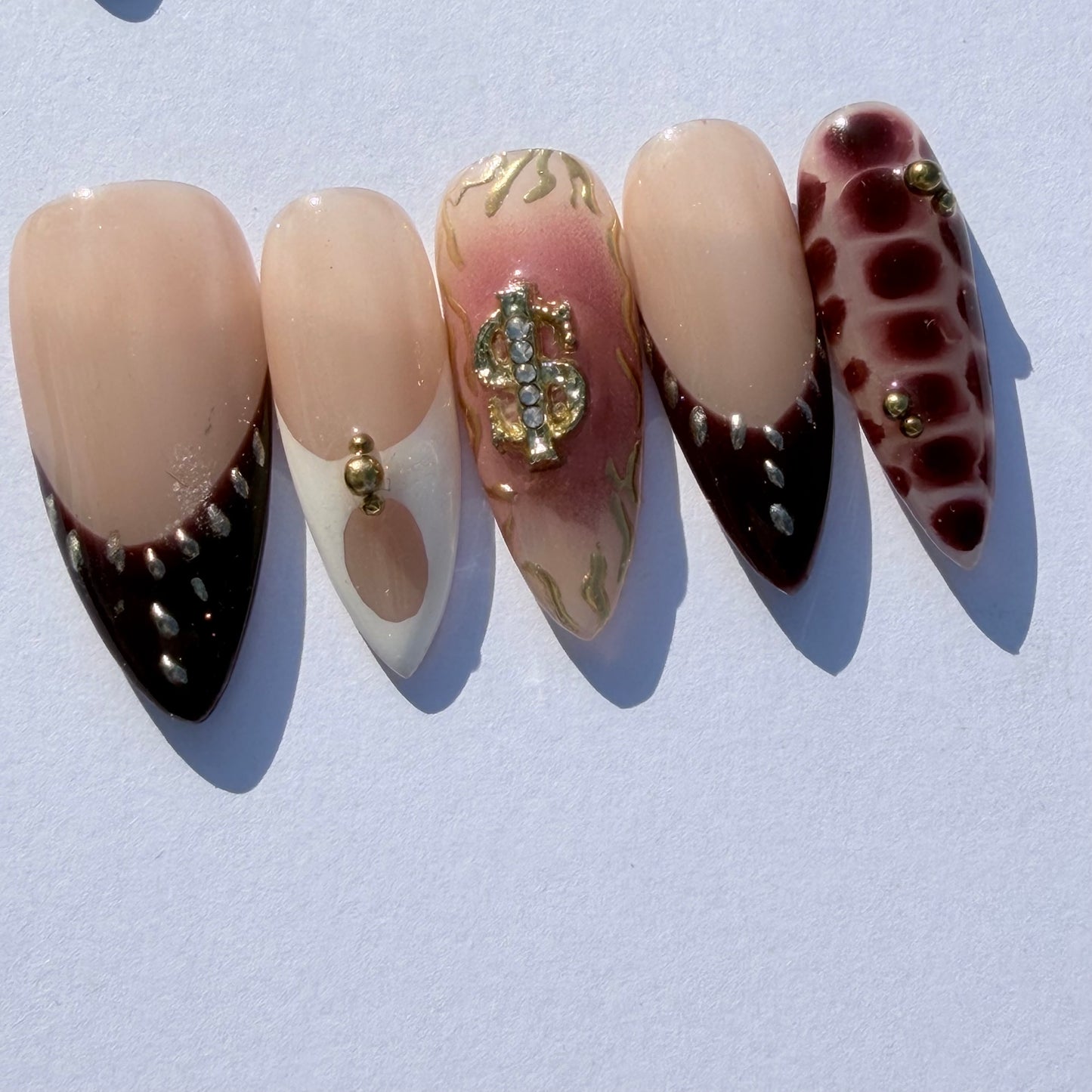 Luxury Leopard & Gold French Press-On Nails | Money Charm Art Design