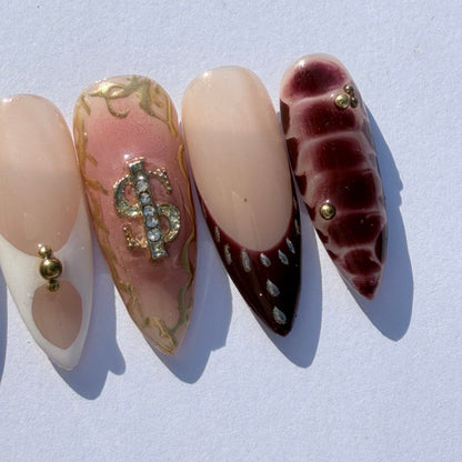 Luxury Leopard & Gold French Press-On Nails | Money Charm Art Design