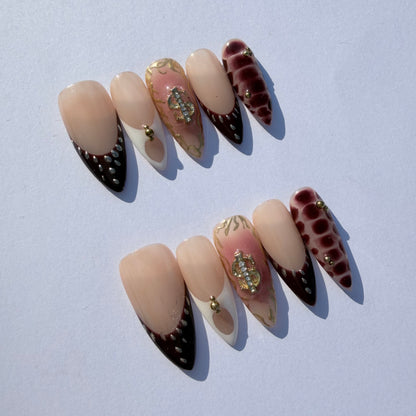 Luxury Leopard & Gold French Press-On Nails | Money Charm Art Design