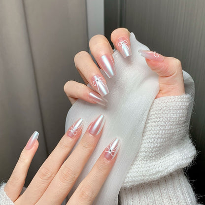 Clean Girl Iridescent Glazed Press-On Nails: The Pearl Bow Set