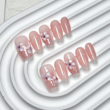 Clean Girl 3D Floral Press-On Nails: The Sweet Pink Shimmer Set