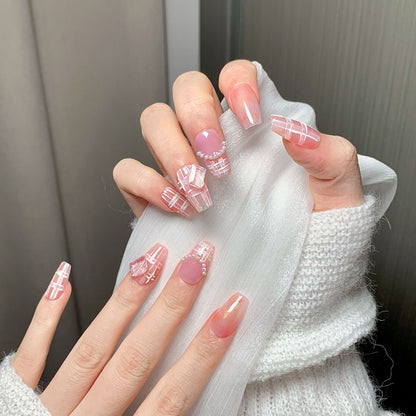 Clean Girl Plaid Press-On Nails: The Shimmer Floral Set