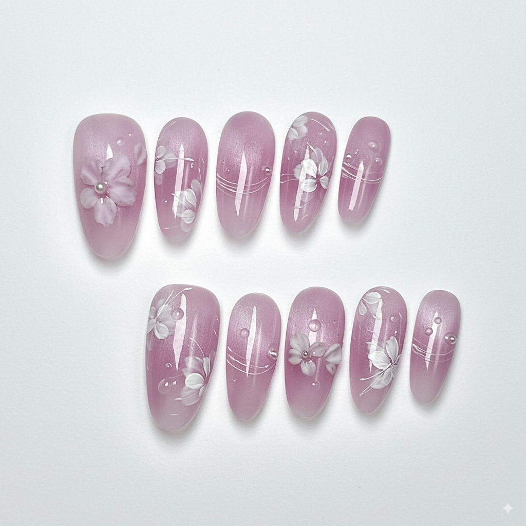 Clean Girl Iridescent Floral Press-On Nails: The Fairy Shimmer Set