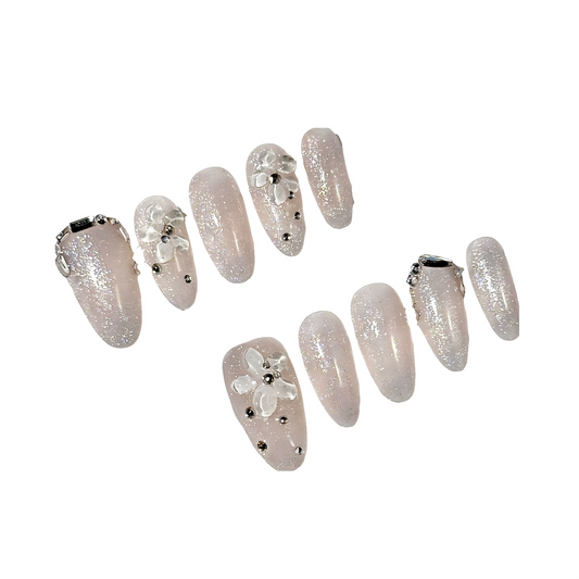 Clean Girl Iridescent Pearl Press-On Nails: The Glam Glitter Set