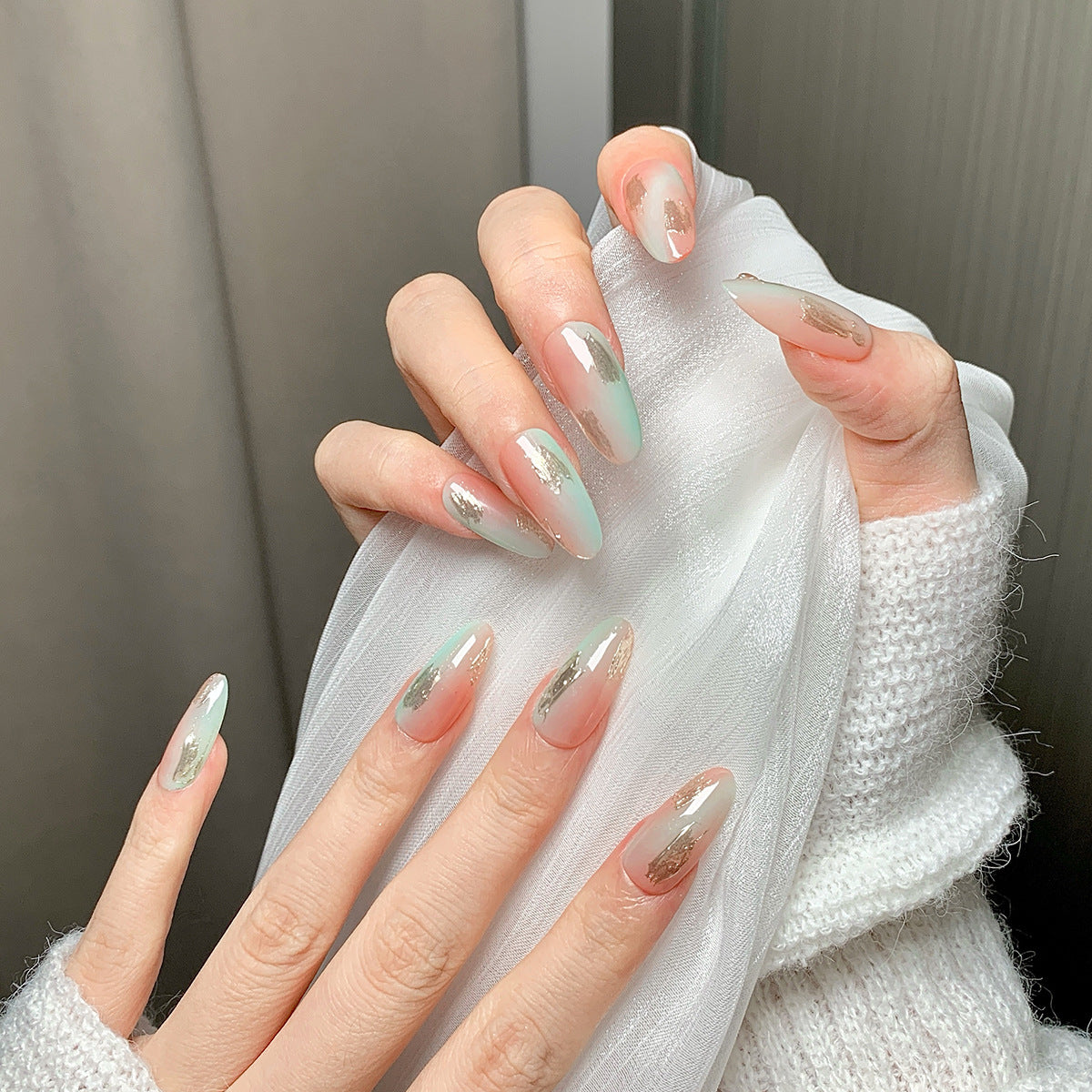 Clean Girl Ombre Press-On Nails: The Pink & Green Glitter Set