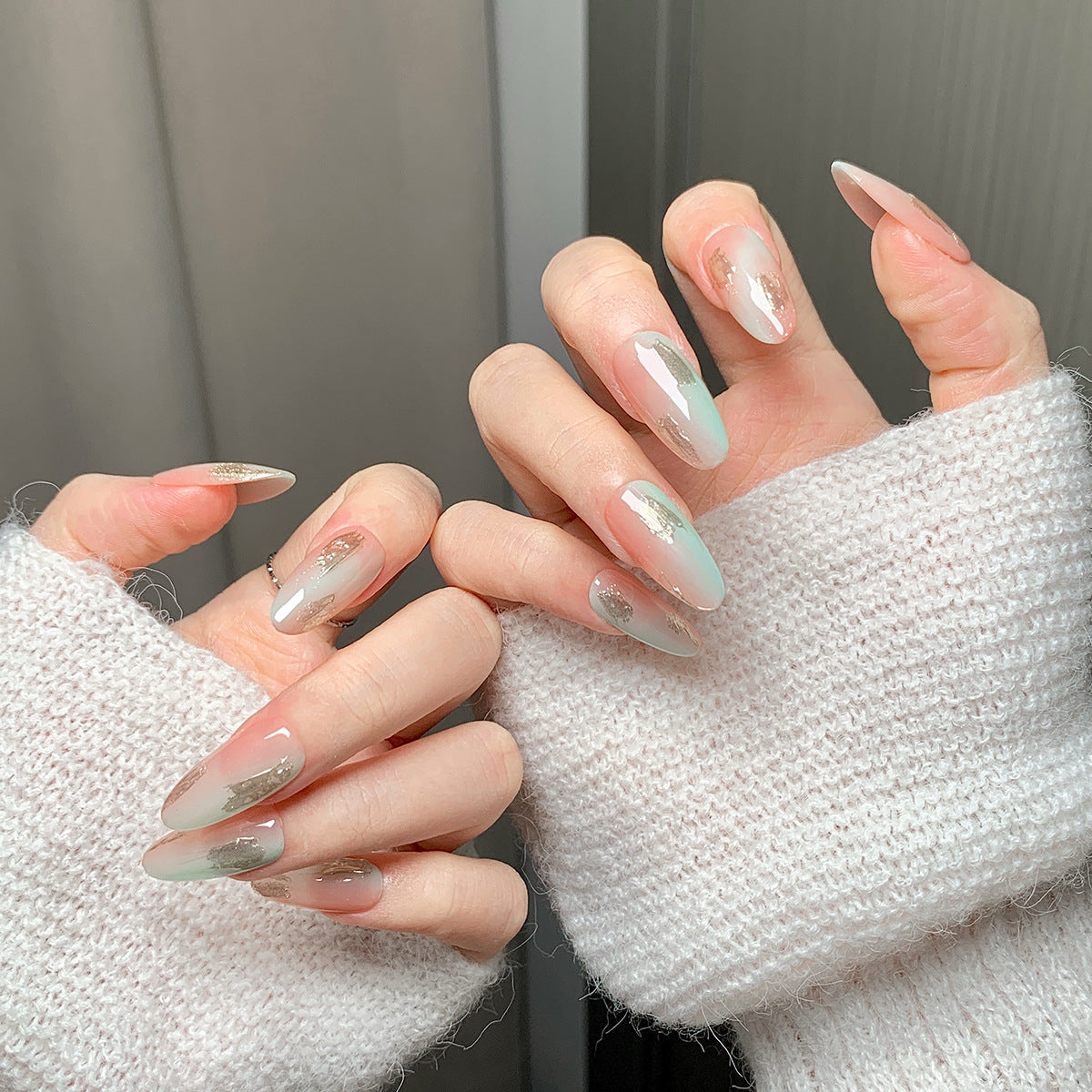 Clean Girl Ombre Press-On Nails: The Pink & Green Glitter Set