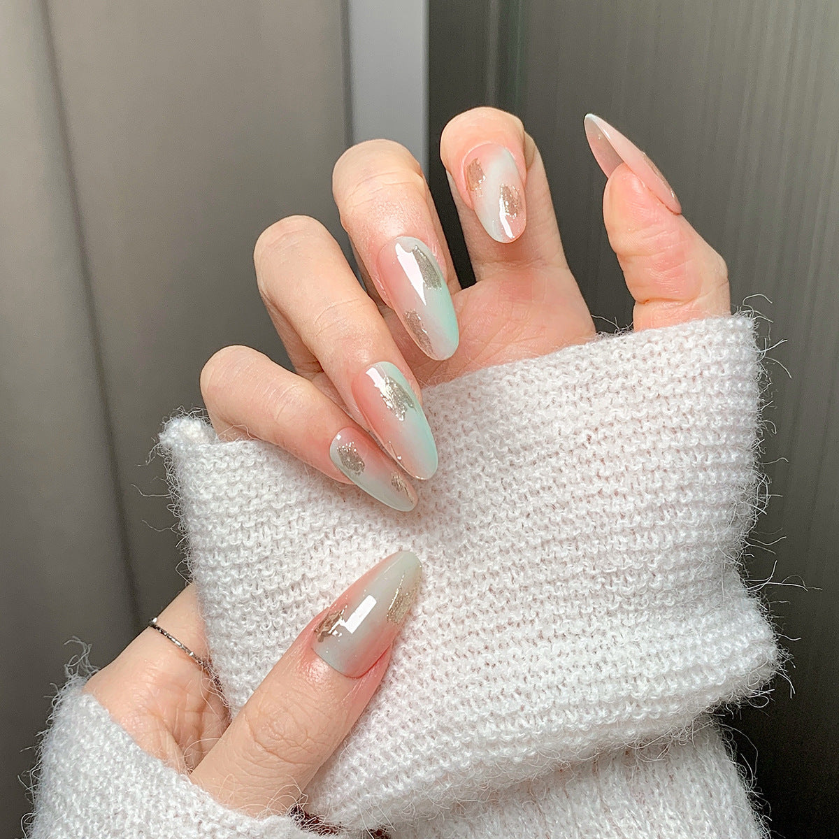Clean Girl Ombre Press-On Nails: The Pink & Green Glitter Set