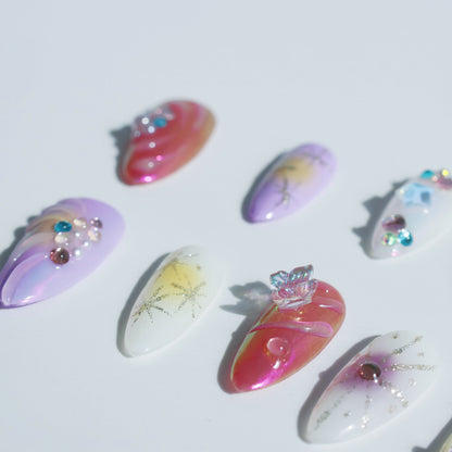 Celestial Dream Butterfly Press-On Nails – Romantic Purple & Nude Mix with 3D Gems