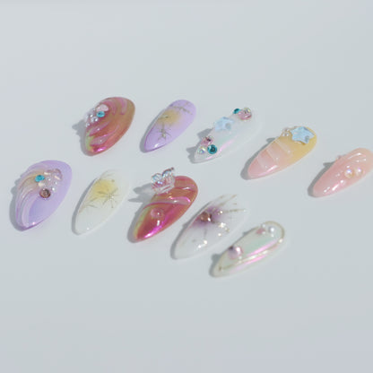 Celestial Dream Butterfly Press-On Nails – Romantic Purple & Nude Mix with 3D Gems