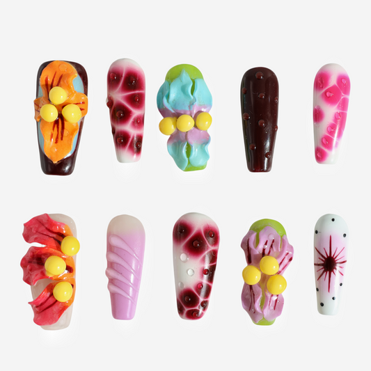 Candy Pop Dream Press-On Nails – 3D Fruit Beads & Gradient Design