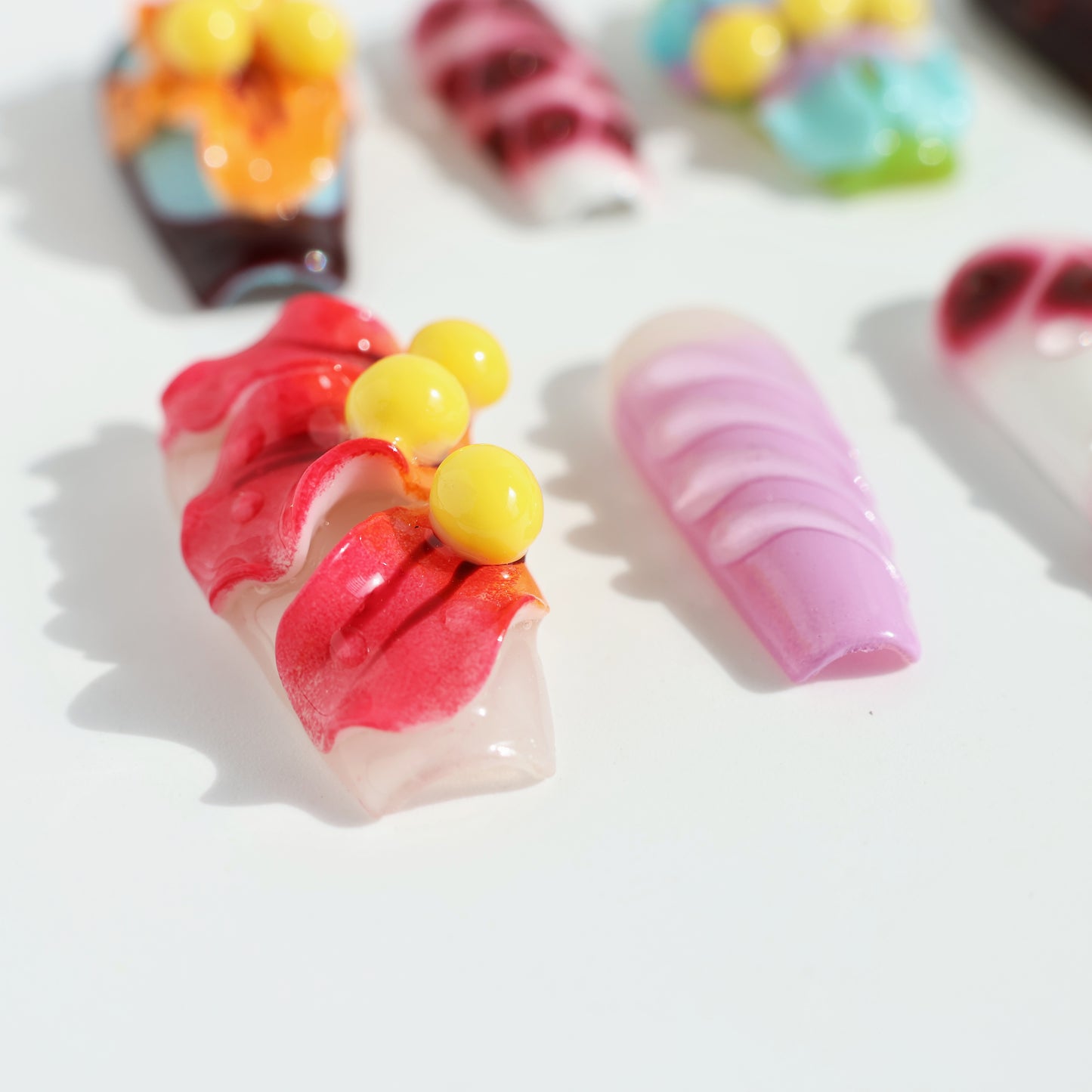 Candy Pop Dream Press-On Nails – 3D Fruit Beads & Gradient Design