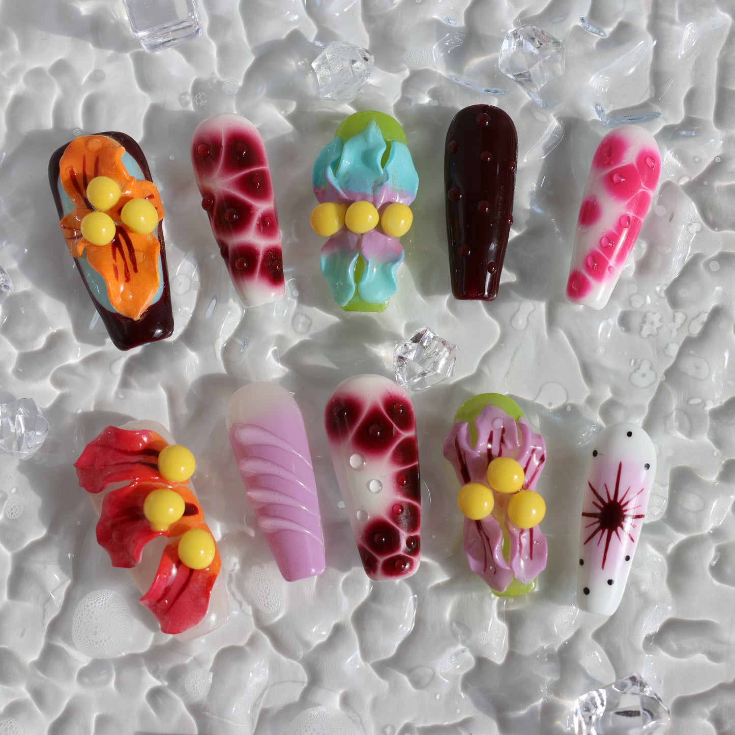 Candy Pop Dream Press-On Nails – 3D Fruit Beads & Gradient Design