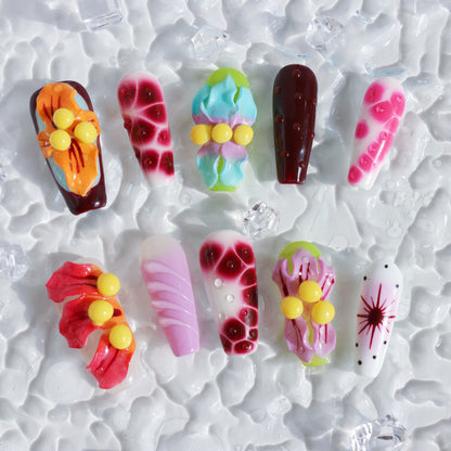 Candy Pop Dream Press-On Nails – 3D Fruit Beads & Gradient Design